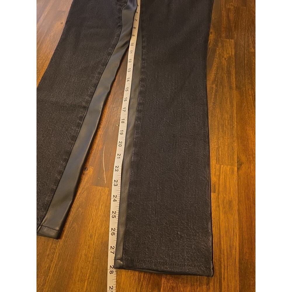 Universal Thread Mixed Media Jeans 0 Denim Front Faux Leather Back Black Pants - Picture 4 of 6